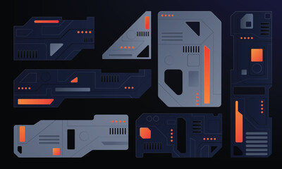Cyberpunk Mechanical Panels: Futuristic Interface, HUD, and Sci-Fi Hardware Elements