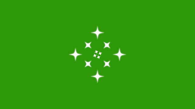 Twinkling glitter stars with white doodle sparkles,shimmering particle dust trails,glowing shine bursts and magical fairy twinkle motion on 4K chroma key green screen background for seamless animation