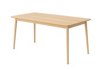 Light wooden dining table in minimalist style isolated on transparent background for interior design concepts
