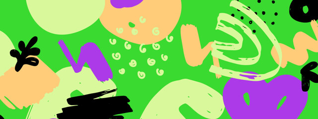 Colorful Modern Doodle Illustration with Abstract Pattern Background