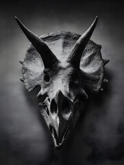 Fototapeta premium Monochrome Triceratops Fossil Skull Cinematic Paleontology