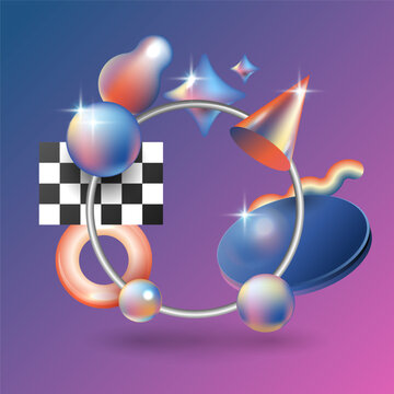 80s Synthwave Elements: Holographic Geometric Shapes, Chrome, and Vaporwave Graphics