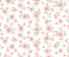 Pink Cherry Blossom Floral Seamless Pattern