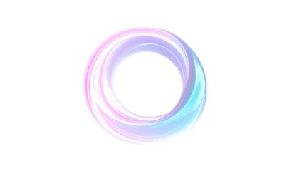 A swirling, glowing ring composed of pastel pink and blue gradients against black