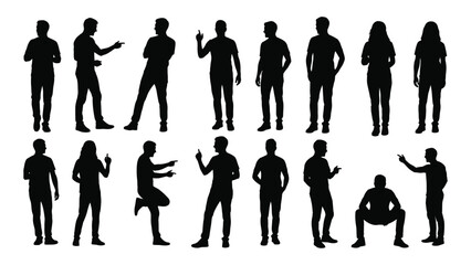 People silhouettes in various poses isolated on white background, Vector
