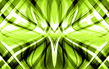 Abstract geometric with layered curves, dynamic symmetry in shades of green