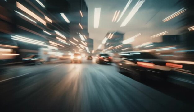 City Traffic Blur Speeding Cars, Night Lights, Motion, Urban Rush