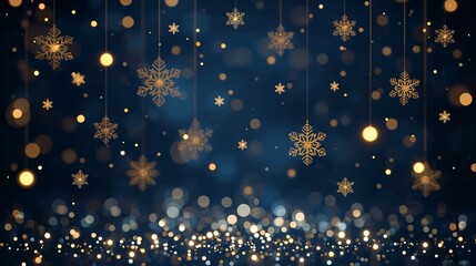 Artistic golden snowflake illustration shining over lush blue texture enriched with glitter sparkle christmas backdrop template background wallpaper card design