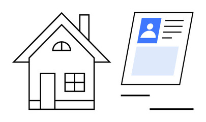 Homeownership concept. House icon paired with identification document home security and ownership verification. Homeownership in real estate, loans, legal processes, property registration, and ID