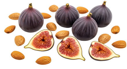 Fresh figs and almonds for healthy snack isolated PNG with Transparent Background