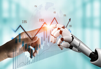 A visual representation of synergy between human and robotic hands, symbolizing partnership in...