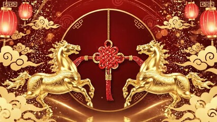 Golden Horses Celebrate Chinese New Year with Festive Lanterns and Lucky Knots A Celebration of Prosperity and Good Fortune