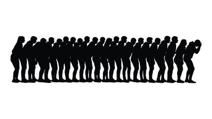 Silhouette of people bending in a line isolated on white background, Vector