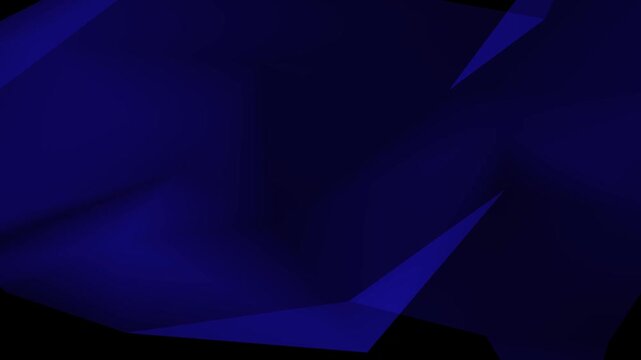 Abstract dark blue and black geometric shapes with sharp folds and gradients creating a mysterious and modern visual.