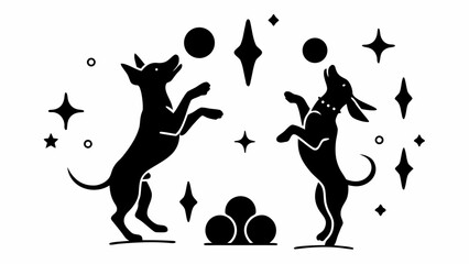 Charming canine capers with playful pups juggling balls, a whimsical design perfect for pet lovers, animal themes, or lighthearted creative projects