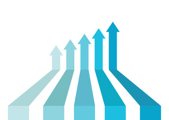 5 arrows going up start from bottom represent business competition profit growth in blue