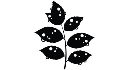 A delicate branch with spotted leaves presented in a striking black and white silhouette