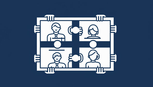 Vector icon of a diverse team collaborating and connecting puzzle pieces to symbolize unity and partnership