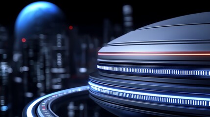 Dynamic sci-fi landscape with glowing blue elements and modern digital aesthetics