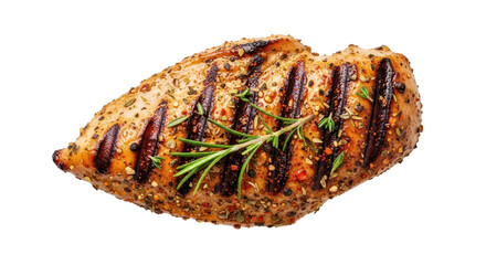 Grilled chicken breast with rosemary sprig isolated PNG with Transparent Background