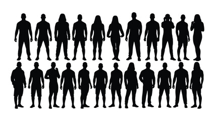 Diverse collection of human silhouettes isolated on white background, Vector