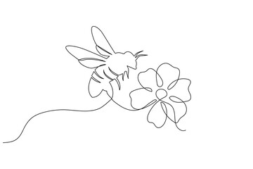 Bee contour created with single continuous line drawing