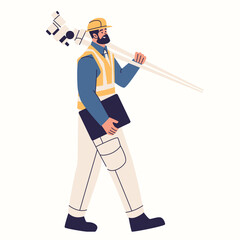 surveyor carrying measuring tools illustration