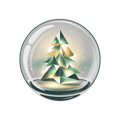 Elegant gold geometric christmas tree inside clear glass dome with soft winter sparkle