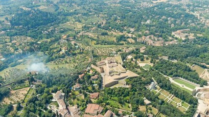 Florence, Italy. Fort Belvedere (Forte di Belvedere) - A hilltop fortress built in the 1500s. Summer. Drone footage
