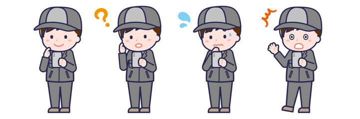 スマートフォンを使う「工場作業員」の男性