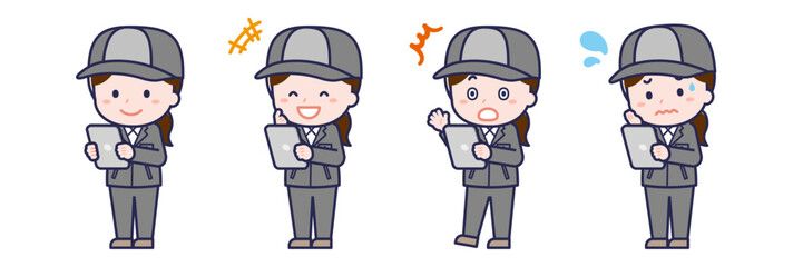 タブレットを使う「工場作業員」の女性