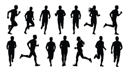 Running people silhouettes collection isolated on white background, Vector