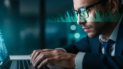 Businessman analyzing data and charts on laptop screen modern technology concept - Powered by Adobe