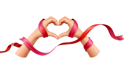 Hands Forming Heart Shape Wrapped with Red Awareness Ribbon