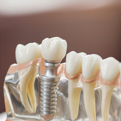 Dental implant model with artificial tooth and gum