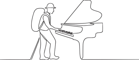 PrintAdventurous musician plays grand piano in minimalist line art style