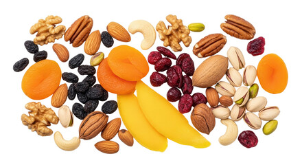 Mix of dried fruits and nuts isolated PNG with Transparent Background