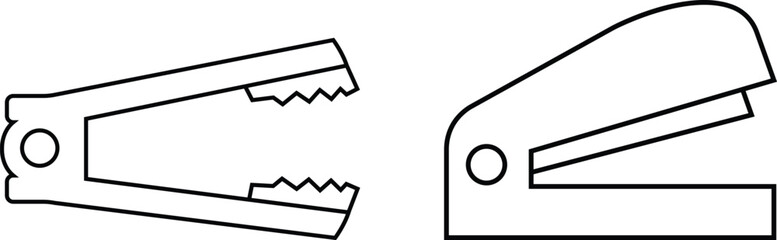 Stapler icons set in black line styles. Office tool silhouette, showing stationery equipment for documents, paper binding, school supplies and professional use isolated on transparent background.