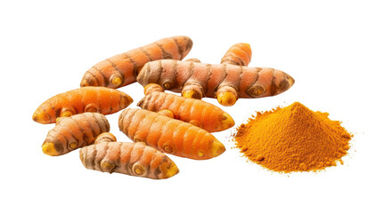 Turmeric roots and powder isolated PNG with Transparent Background