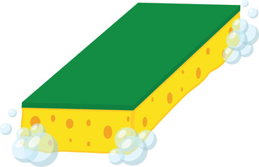Kitchen Sponge with Bubbles Flat Illustration. Clean Icon Design Element on Isolated White Background