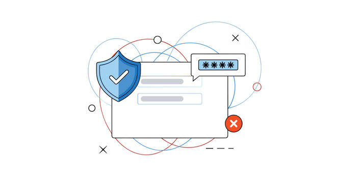 Cybersecurity concept showing a password entry field with a protective shield, representing secure authentication and data privacy online.