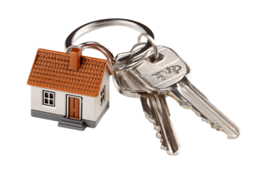 House shaped keychain with keys isolated on transparent background