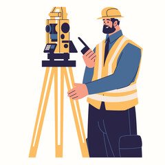 surveyor adjusting tripod equipment illustration