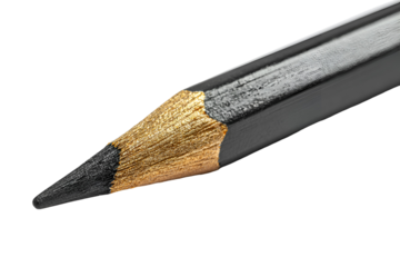 Close up of sharpened graphite pencil tip isolated on transparent background