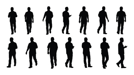 Men silhouettes in various poses isolated on white background, Vector