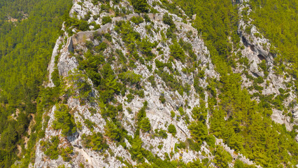 Cakallar, Alanya, Turkey. Aerial view of Alara Castle tourist attraction and travel destination in summer season. Aerial View