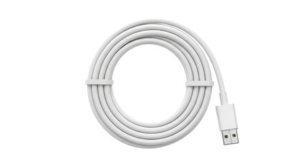 White USB charging cable isolated PNG with Transparent Background
