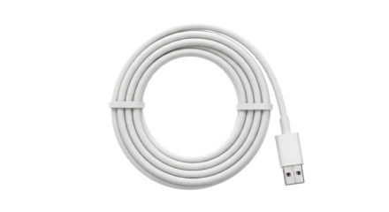 White USB charging cable isolated PNG with Transparent Background