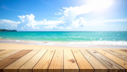 Fototapeta premium Empty wooden pier extending over the tropical summer sea toward the horizon