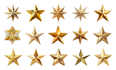 Obraz premium PNG Golden stars in various designs, element set on transparent background